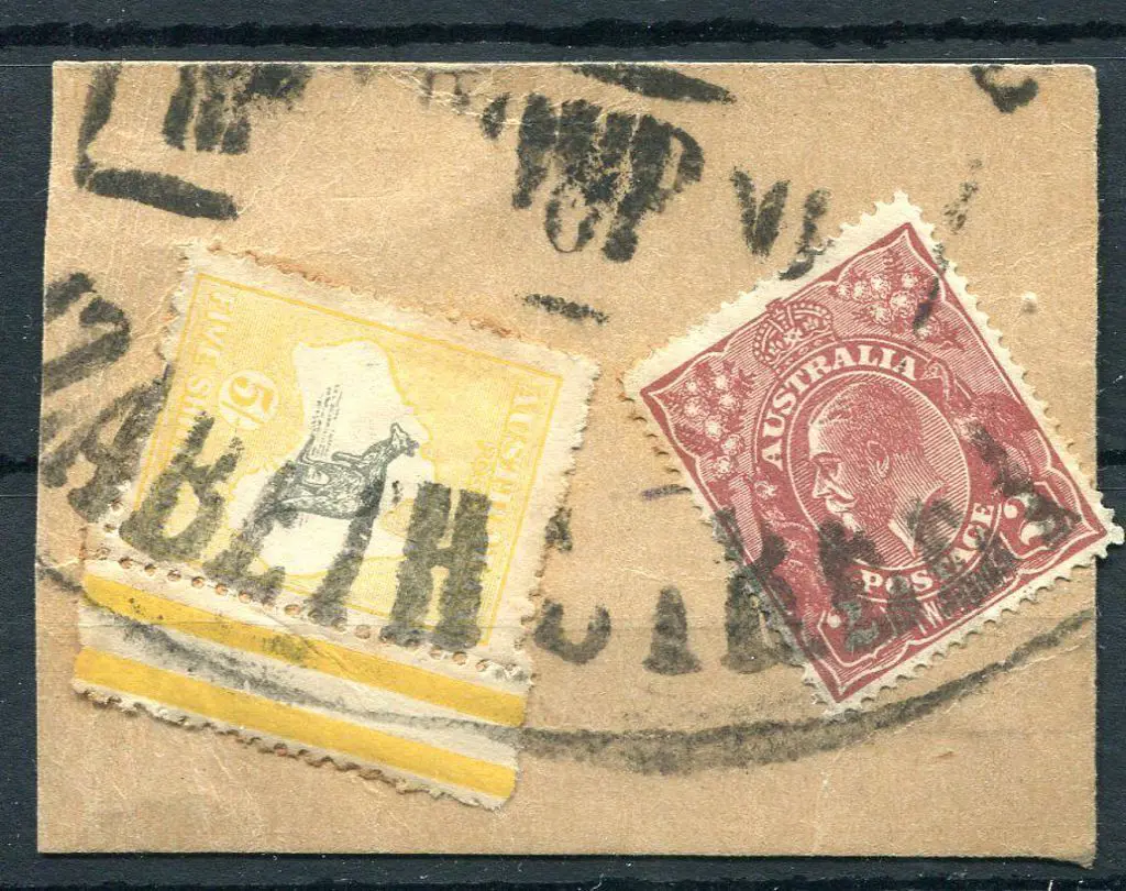 5/- grey & pale yellow on piece with large ... Image 1++