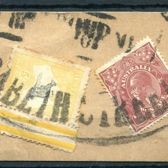 5/- grey & pale yellow on piece with large ...
