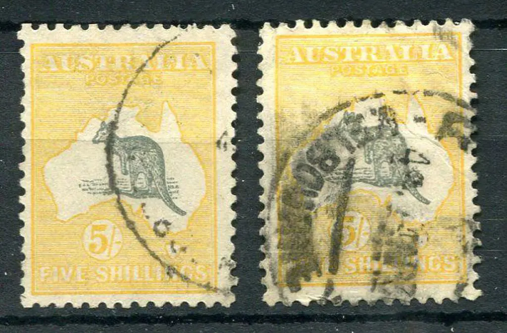 5/- grey & yellow lightly fine used (split perf at ... Image 1++