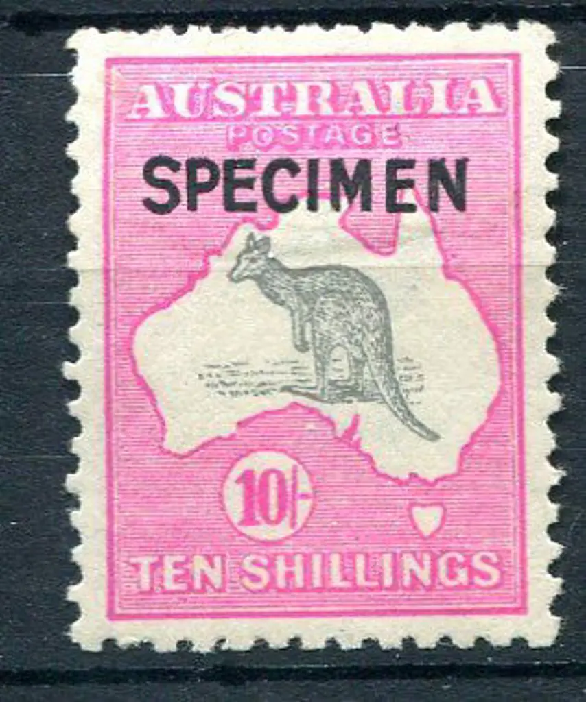 10/- grey & aniline-pink ovptd "SPECIMEN" Type B. ... Image 1++