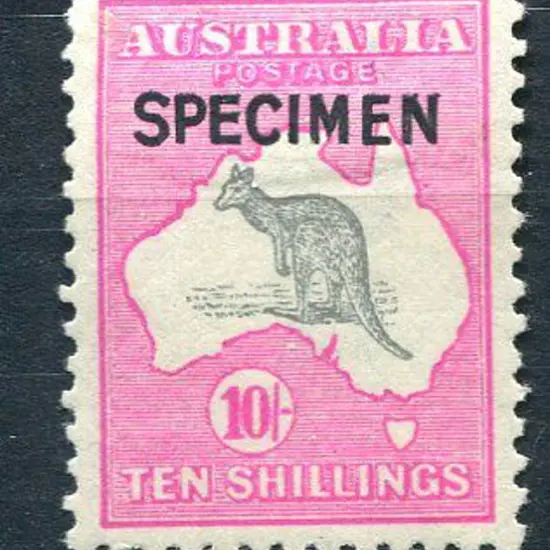 10/- grey & aniline-pink ovptd "SPECIMEN" Type B. ...