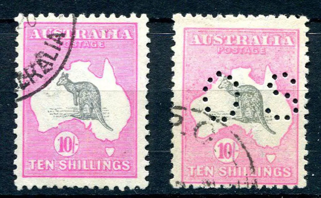 10/- grey & deep aniline pink fine used & well ... Image 1++