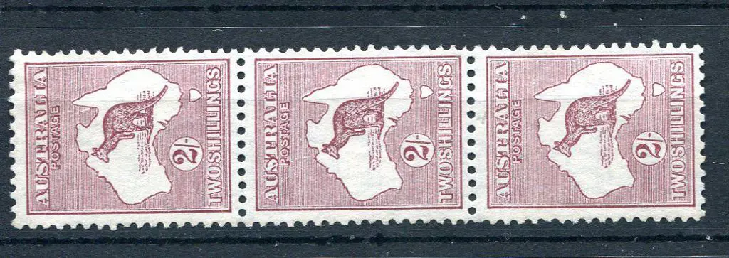 1931-47 CofA 2/- pale maroon vertical strip of 3 ... Image 1++