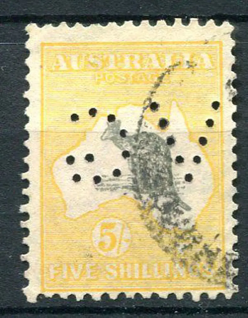 1931-47 CofA 5/- grey & yellow perfined "VG" but ... Image 1++