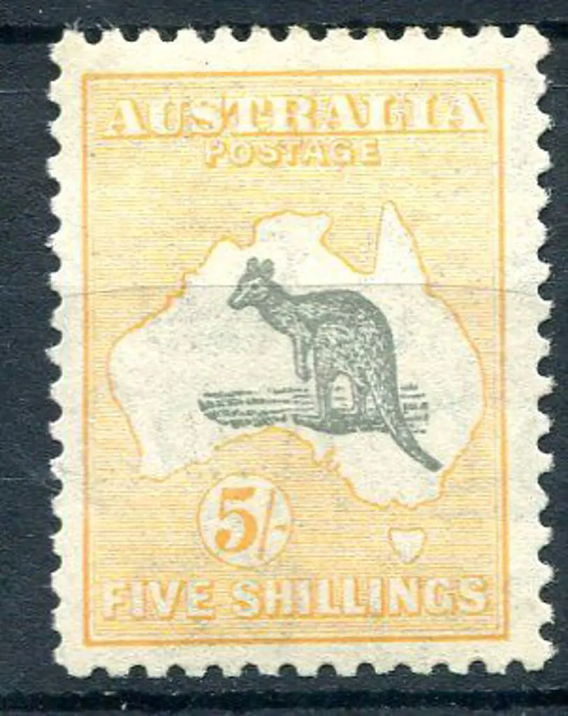 1931-47 CofA 5/- grey & yellow-buff "kangaroos ... Image 1++