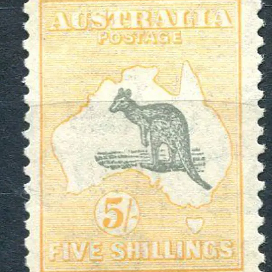 1931-47 CofA 5/- grey & yellow-buff "kangaroos ...