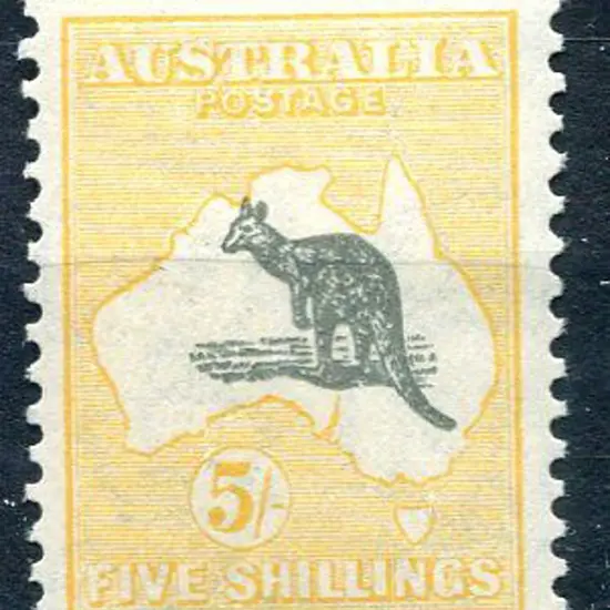 1931-47 CofA 5/- grey & yellow-orange with "broken ...