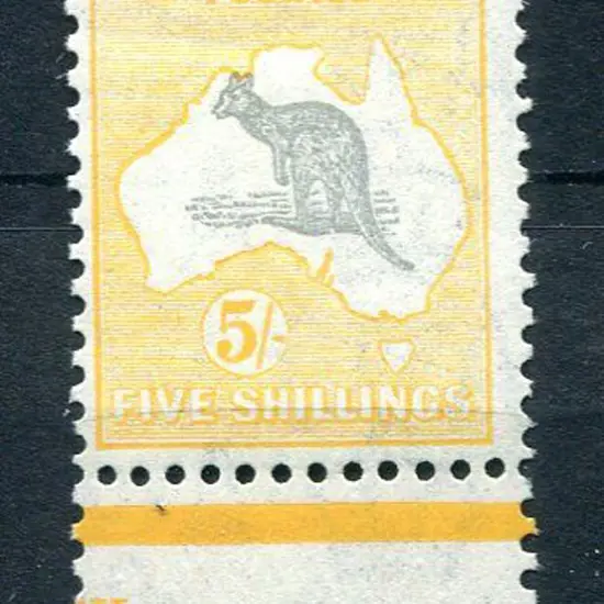 1931-47 CofA 5/- grey & yellow-orange with "open ...