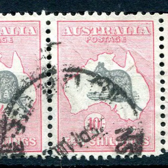 1931-47 CofA 10/- grey black & pale rose-crimson. ...