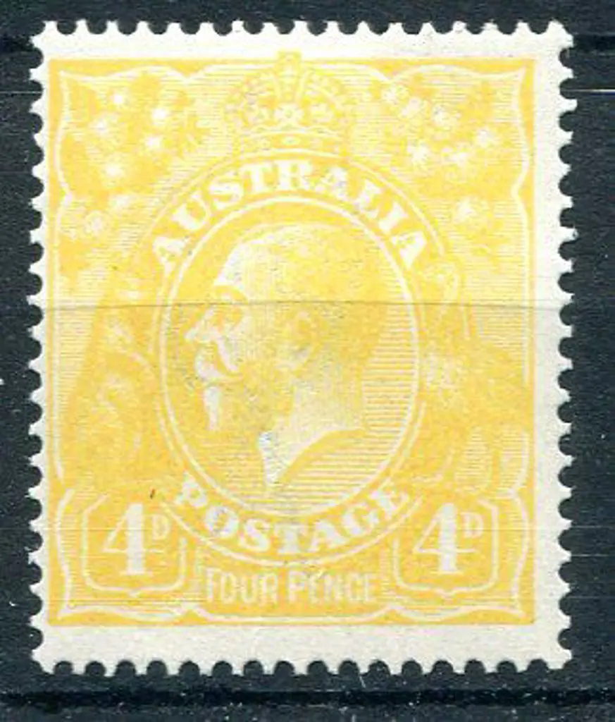 1914-20 Single Watermark 4d lemon-yellow. Light ... Image 1++