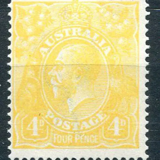 1914-20 Single Watermark 4d lemon-yellow. Light ...