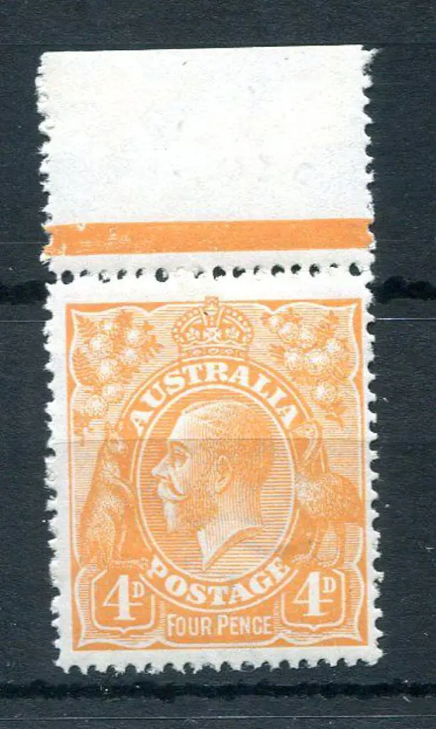 1914-20 Single Watermark 4d orange top margin ... Image 1++