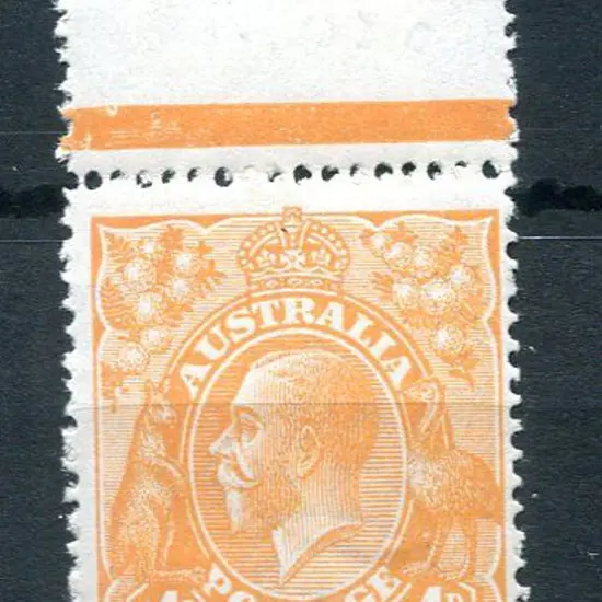 1914-20 Single Watermark 4d orange top margin ...