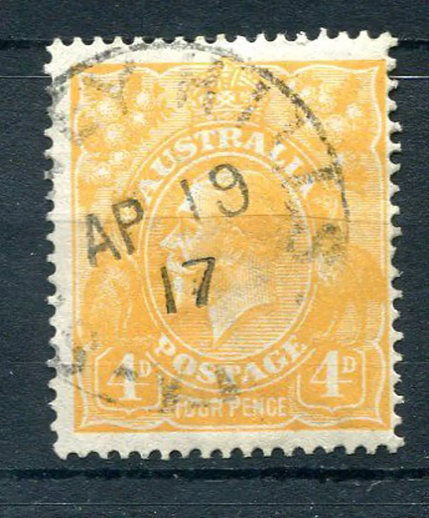 1914-20 Single Watermark 4d orange with “line ... Image 1++