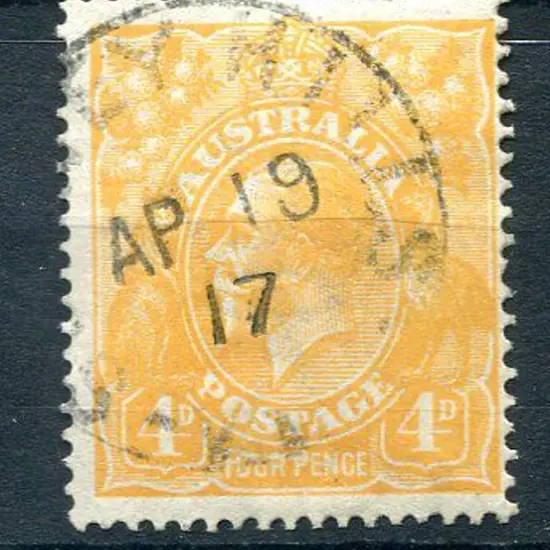 1914-20 Single Watermark 4d orange with “line ...