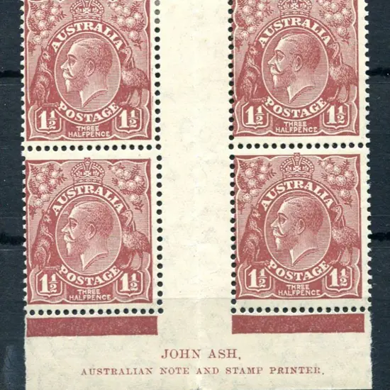 1931-36 CofA Watermark 1½d red-brown imprint block ...