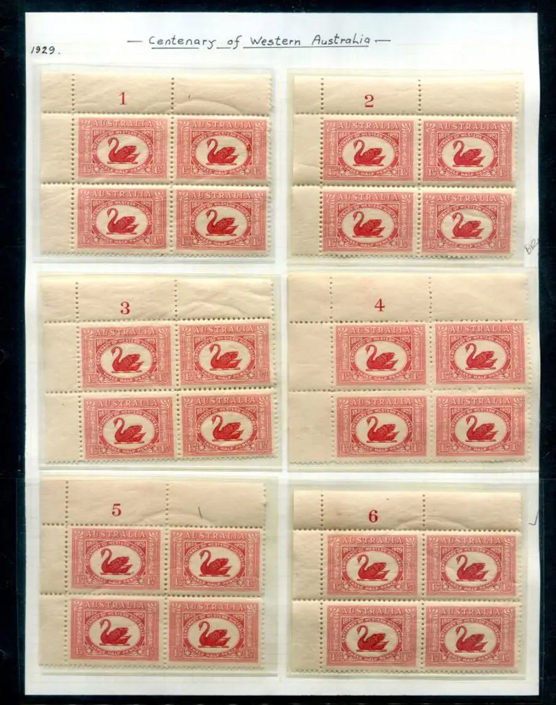 1929 1½d WA Cent set of 1-12 Plate blocks. Perf ... Image 1++