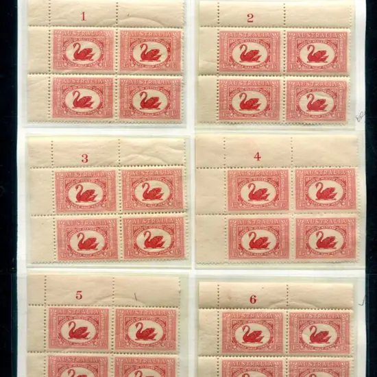 1929 1½d WA Cent set of 1-12 Plate blocks. Perf ...