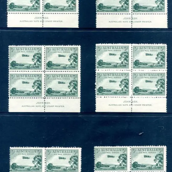 1929 3d Airmail, type A in John Ash imprint blocks ...