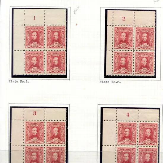1930 1½d Sturt in Plates 1-8 blocks of 4. MUH/MLH. ...
