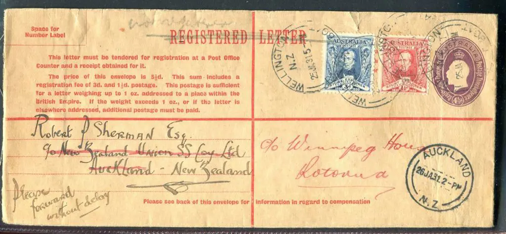 1931 (25th Jan) KGV 4½d Registered Letter uprated ... Image 1++