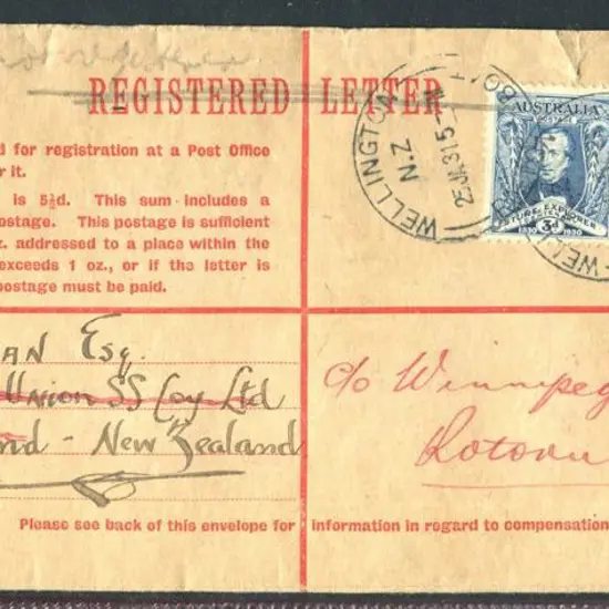 1931 (25th Jan) KGV 4½d Registered Letter uprated ...