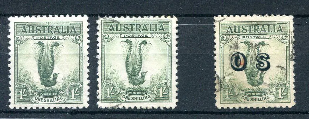1932 1/- lyrebird MUH & fine used plus ovptd "OS" ... Image 1++