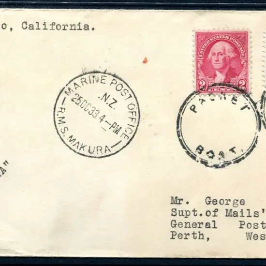 1933 (15th Mar) San Francisco to Perth endorsed ...