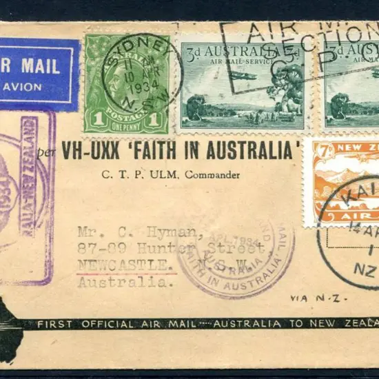 1934 (10th-14th Apr) Aust to NZ & return First ...