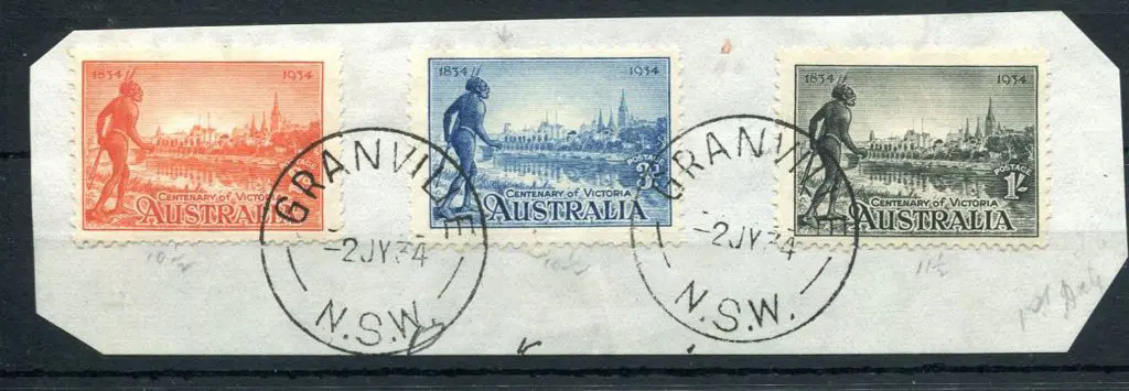 1934 2d to 1/- Vic Cent set of 3 with first 2 vals ... Image 1++