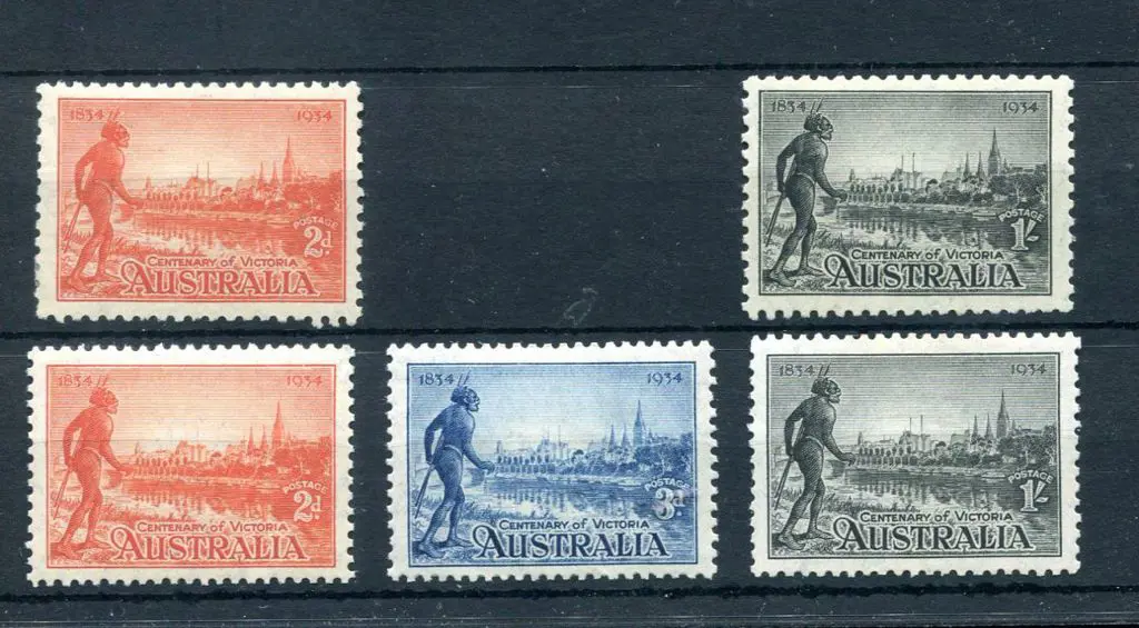 1934 Vic Cent sets of 3 in both perf. 10½ & perf. ... Image 1++