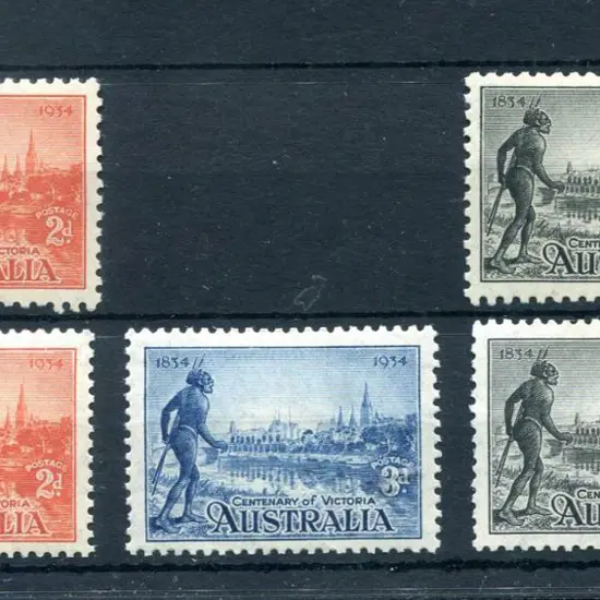 1934 Vic Cent sets of 3 in both perf. 10½ & perf. ...