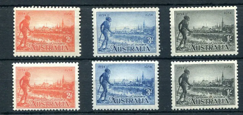 1934 Vic Cent sets of 3 in both 10½ & 11½ perfs. ... Image 1++