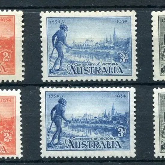 1934 Vic Cent sets of 3 in both 10½ & 11½ perfs. ...