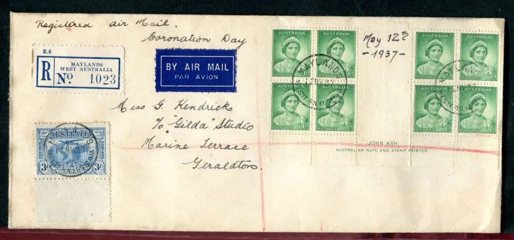 1937 (12th May) 1d green QM in John Ash imprint ... Image 1++