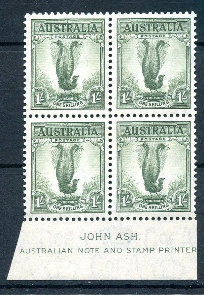 1937 1/- lyrebird John Ash imprint block. Fresh ... Image 1++