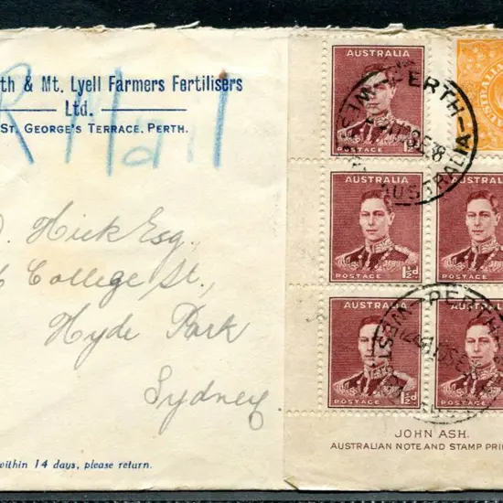 1938 (10th Sept) ½d orange KGV in combination with ...