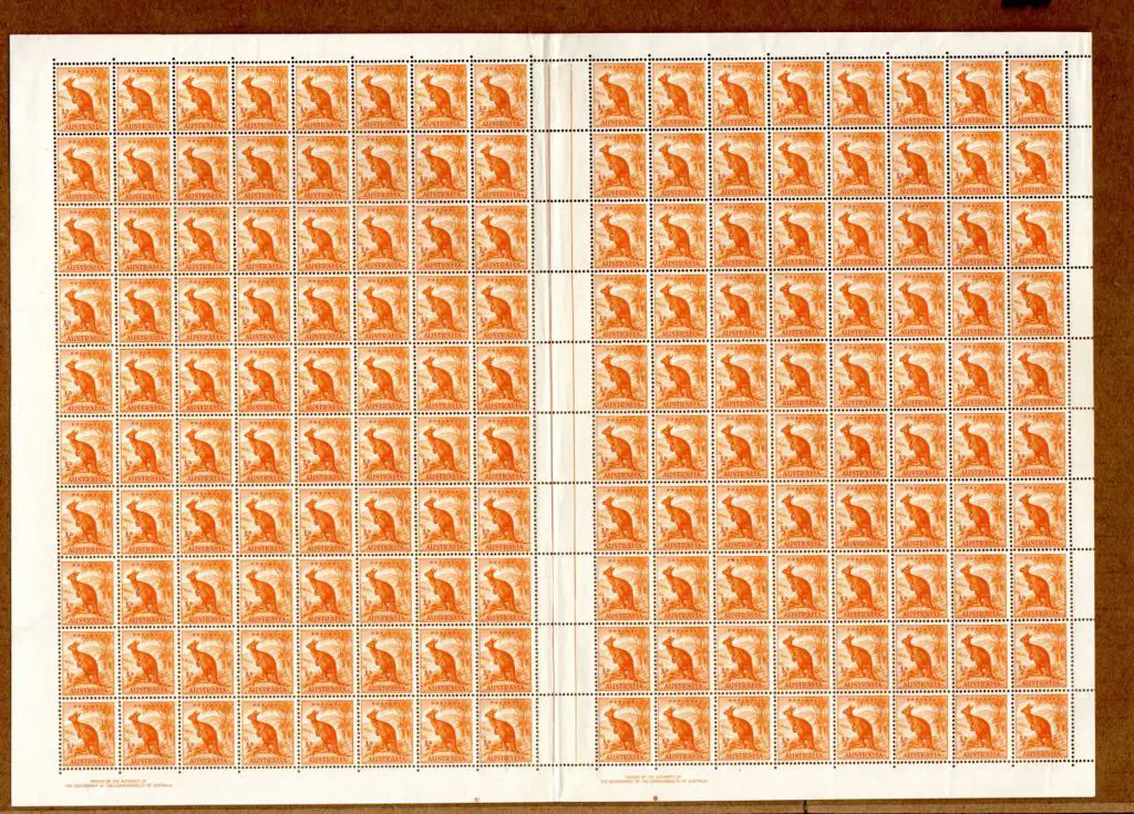 1938 ½d orange kangaroo in complete sheet of 160 ... Image 1++