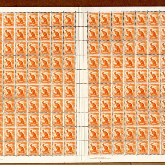 1938 ½d orange kangaroo in complete sheet of 160 ...