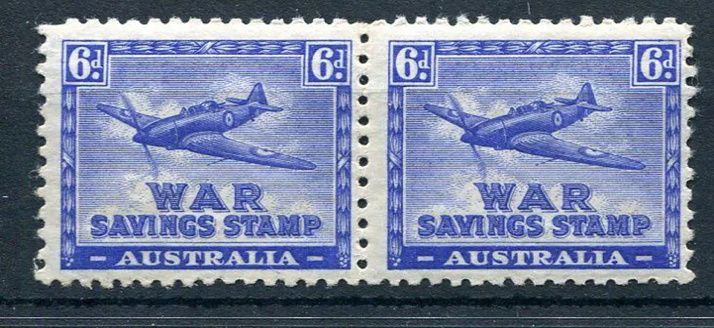 1942 6d Spitfire War Savings Stamps horiz pair in ... Image 1++