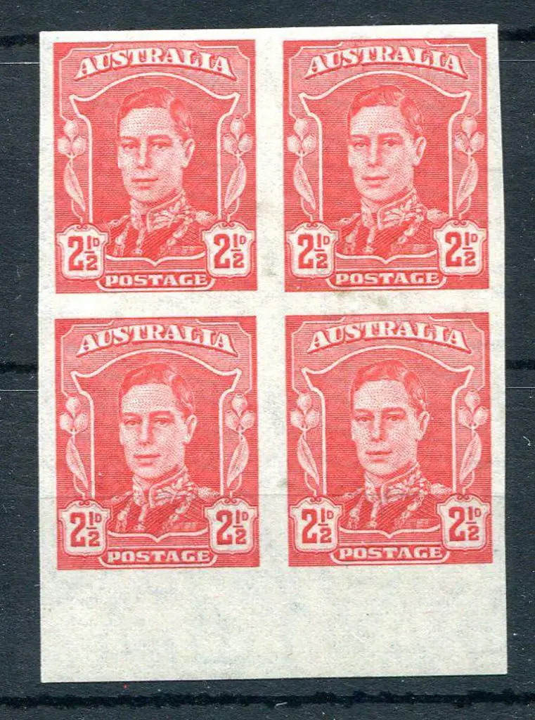 1942/50 2½d scarlet KGVI imperf block of 4 with ... Image 1++