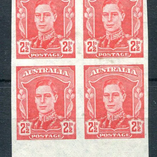 1942/50 2½d scarlet KGVI imperf block of 4 with ...