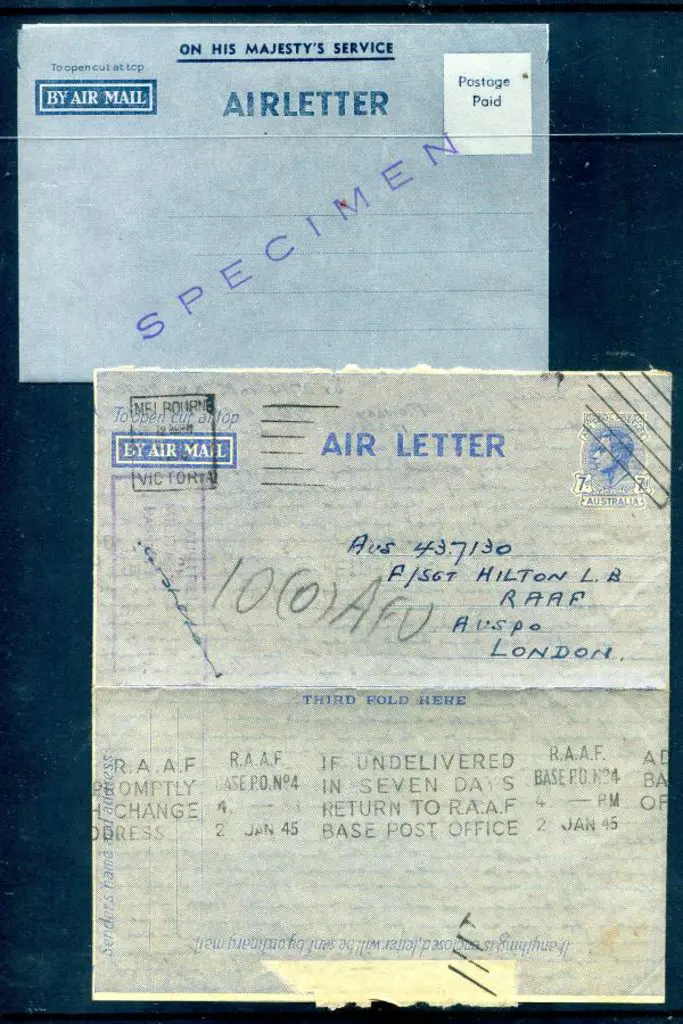 1944 (Dec) 7d KGVI Air Letter from Melbourne to ... Image 1++