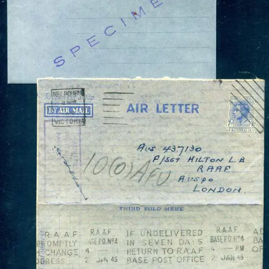 1944 (Dec) 7d KGVI Air Letter from Melbourne to ...