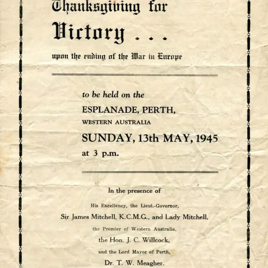 1945 (13th May) "Thanksgiving for Victory Upon the ...