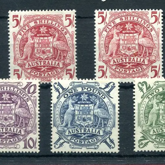 1949/50 Arms set of 5 incl 5/- on thin paper. ...