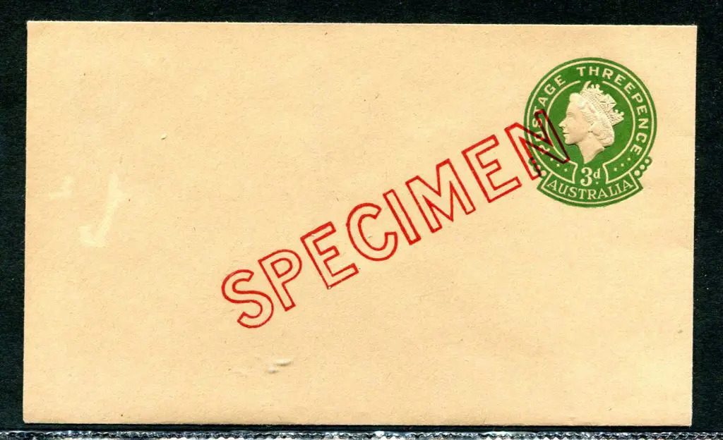 1953 3d green QEII embossed envelope ovptd ... Image 1++