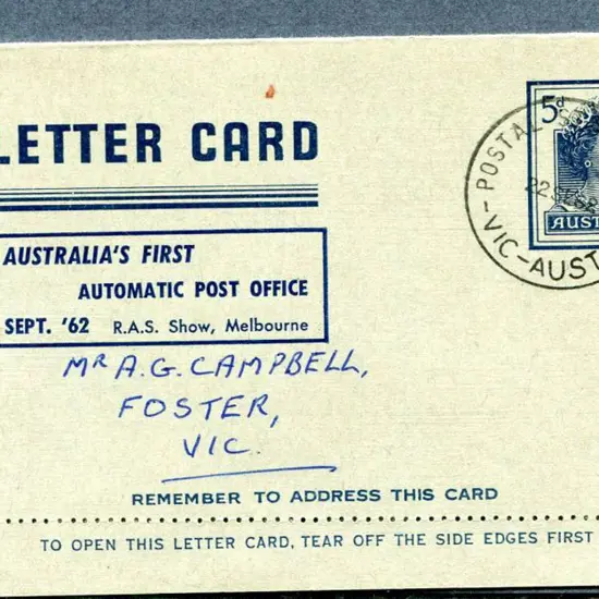 1962 5d Letter Card with R.A.S. Show Melbourne ...