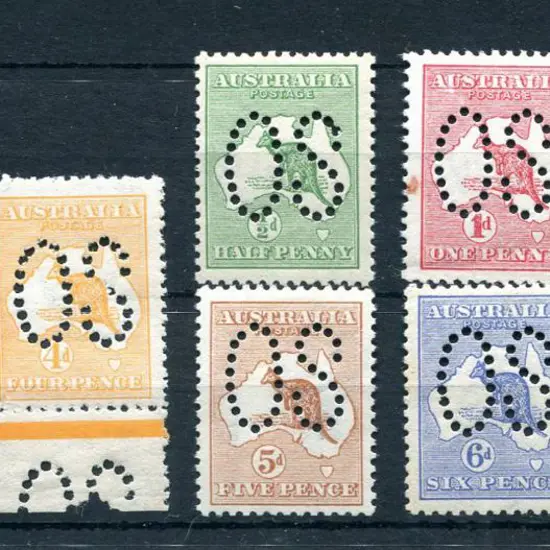 1913 ½d to 9d kangaroos, 1st wmk, perfined large ...