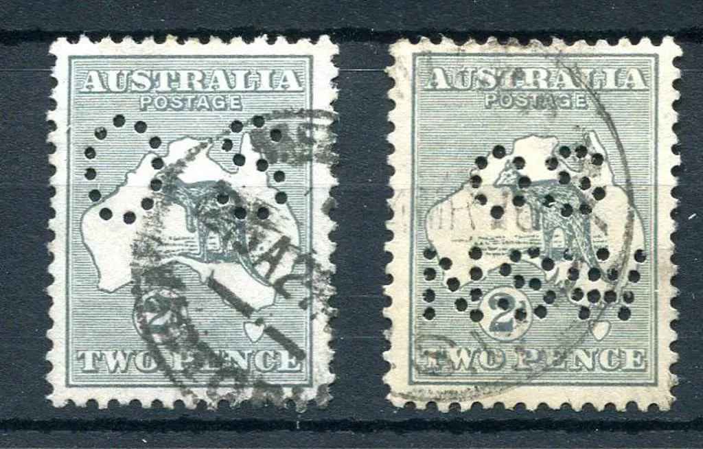 1915 2d grey, 2nd wmk perfined "OS" & another ... Image 1++